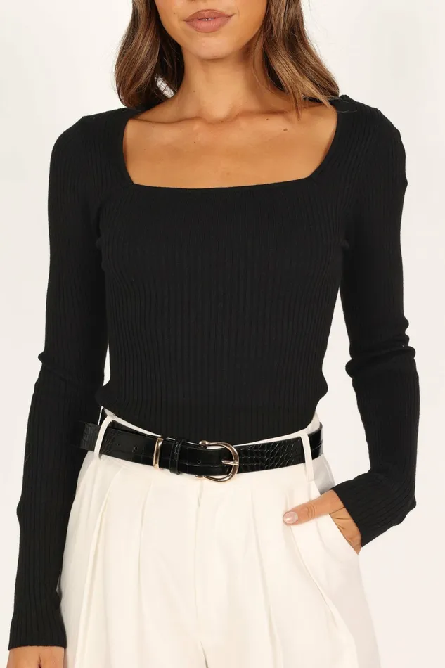 Shani Ribbed Knit Top Black Tops Petal and Pup Women