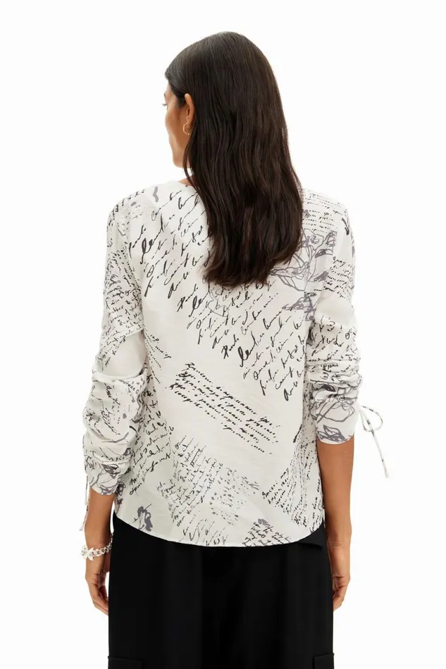 Shirts And Blouses Women Desigual Blouse With Adjustable Sleeves And Text Prints White