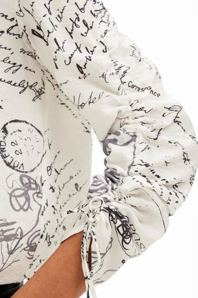 Shirts And Blouses Women Desigual Blouse With Adjustable Sleeves And Text Prints White