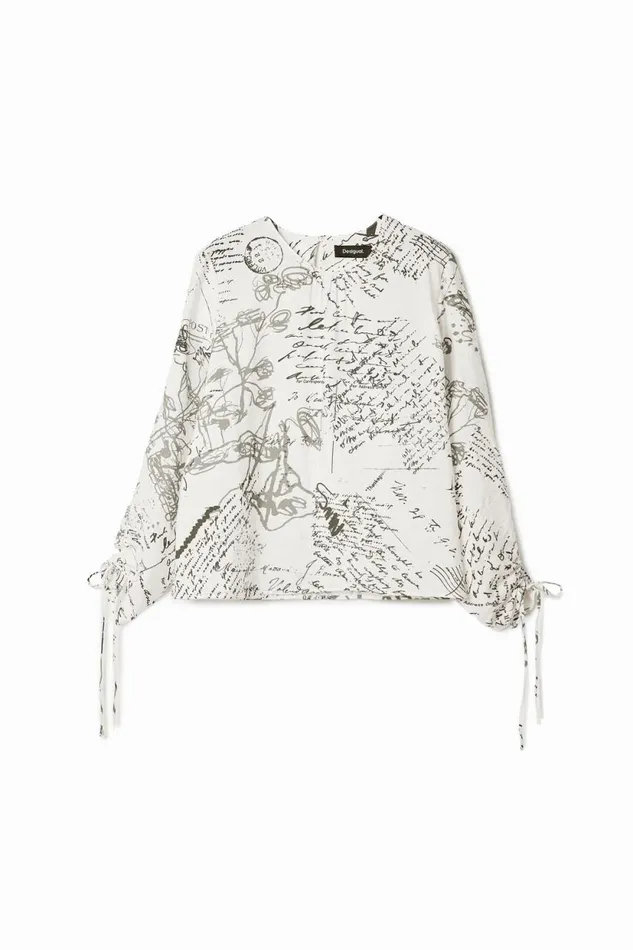 Shirts And Blouses Women Desigual Blouse With Adjustable Sleeves And Text Prints White