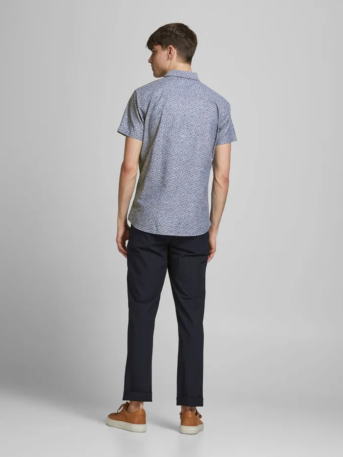 Shirts JACK and JONES Mens ALL OVER PRINTED SHORT SLEEVED SHIRT Blue Faded Denim On Sale