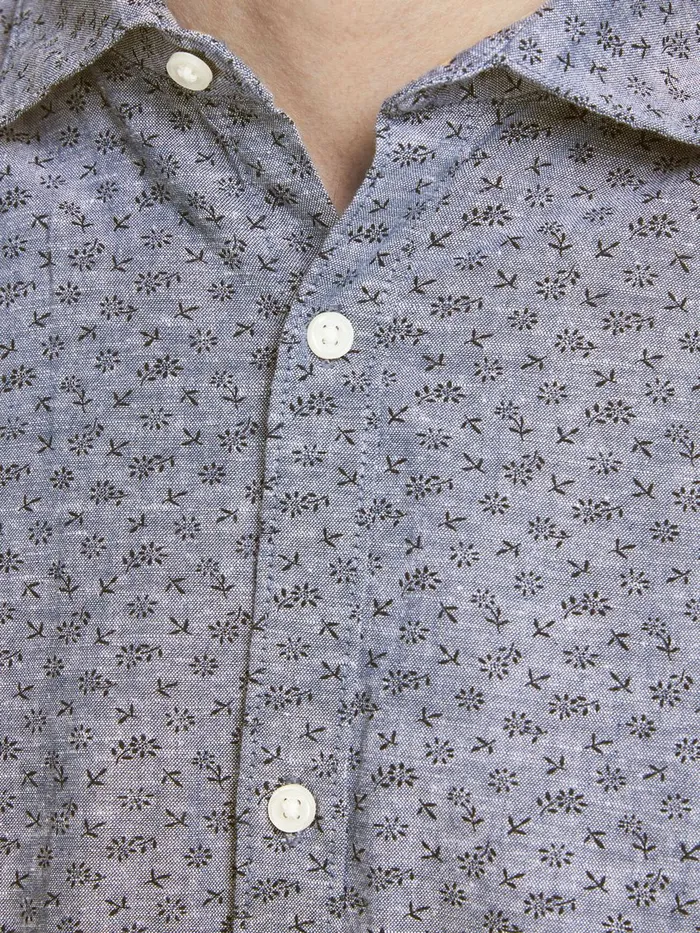 Shirts JACK and JONES Mens ALL OVER PRINTED SHORT SLEEVED SHIRT Blue Faded Denim On Sale