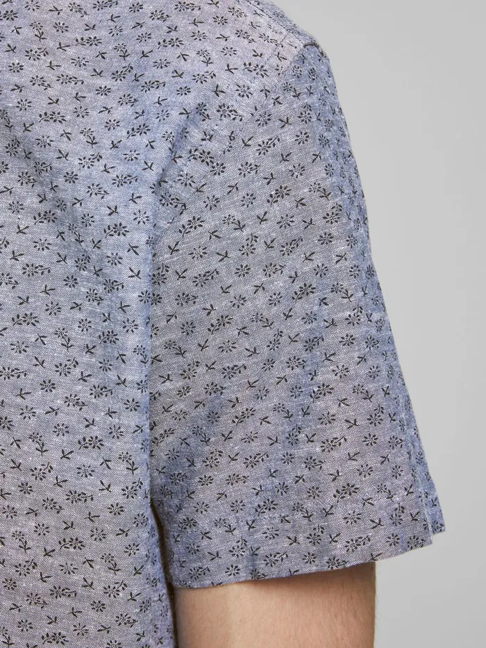 Shirts JACK and JONES Mens ALL OVER PRINTED SHORT SLEEVED SHIRT Blue Faded Denim On Sale