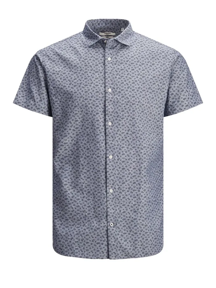 Shirts JACK and JONES Mens ALL OVER PRINTED SHORT SLEEVED SHIRT Blue Faded Denim On Sale