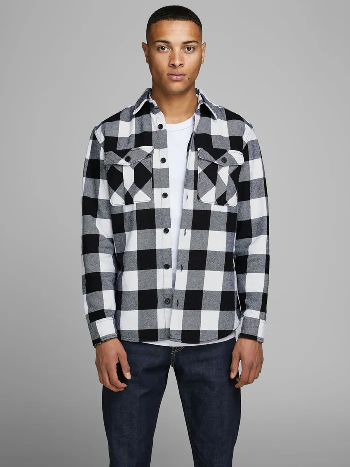 Shirts JACK and JONES Mens BANES RDD OVERSHIRT LS OVERSHIRT Black White Cheap On Sale Shirts JACK and JONES Mens BANES RDD OVERSHIRT LS OVERSHIRT Black White Cheap On Sale