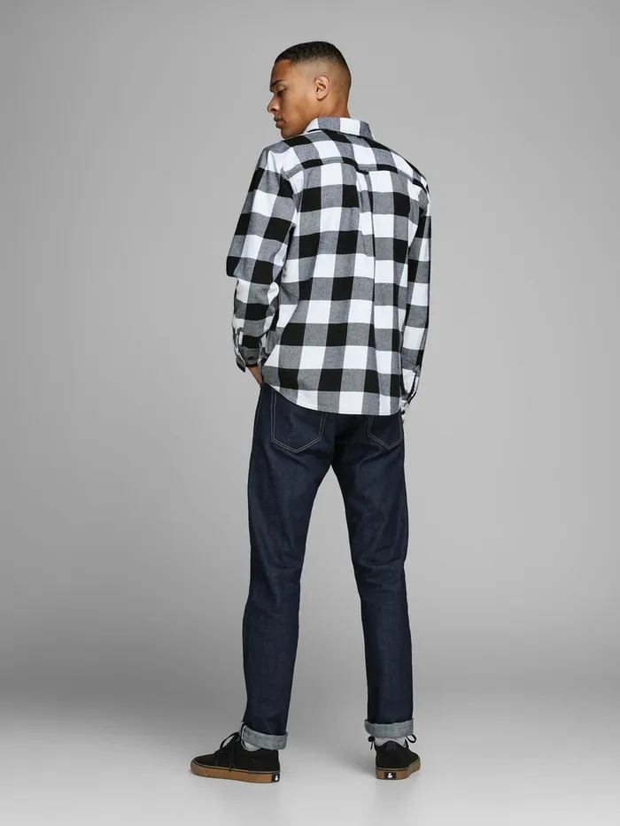 Shirts JACK and JONES Mens BANES RDD OVERSHIRT LS OVERSHIRT Black White Cheap On Sale