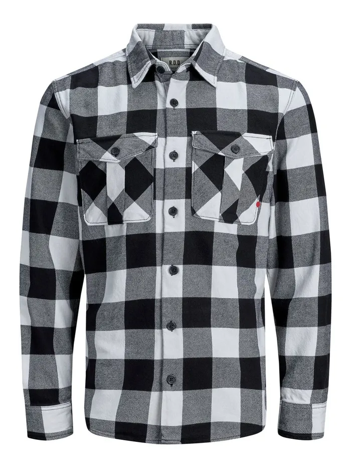 Shirts JACK and JONES Mens BANES RDD OVERSHIRT LS OVERSHIRT Black White Cheap On Sale