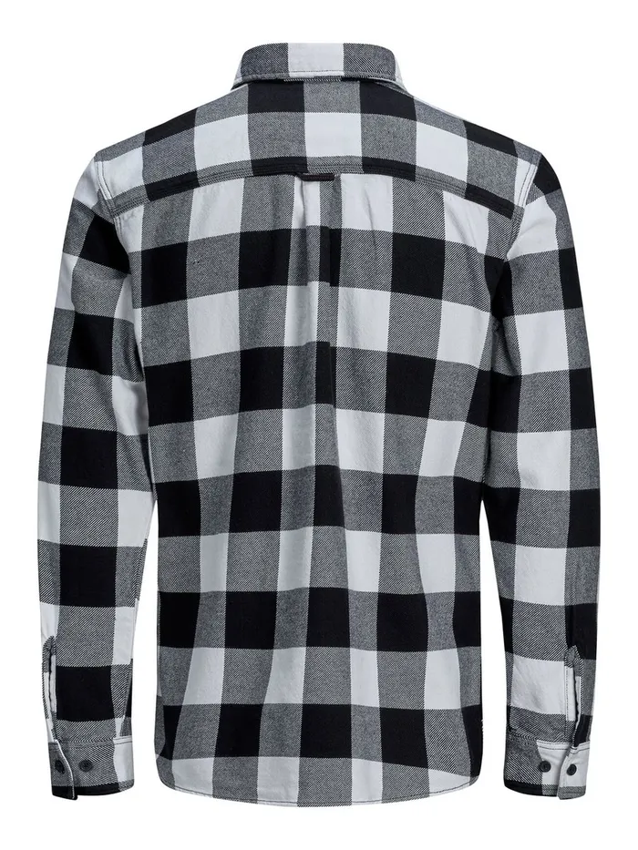 Shirts JACK and JONES Mens BANES RDD OVERSHIRT LS OVERSHIRT Black White Cheap On Sale