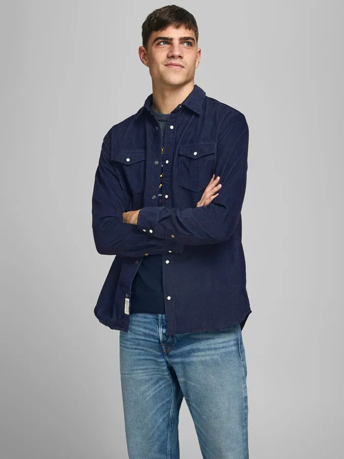 Shirts JACK and JONES Mens COMFORT FIT CORDUROY SHIRT Blue Dark Blue Denim Popular Shirts JACK and JONES Mens COMFORT FIT CORDUROY SHIRT Blue Dark Blue Denim Popular