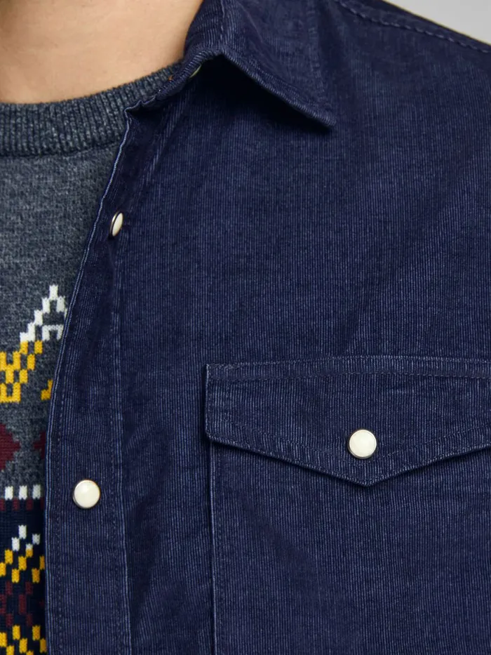 Shirts JACK and JONES Mens COMFORT FIT CORDUROY SHIRT Blue Dark Blue Denim Popular