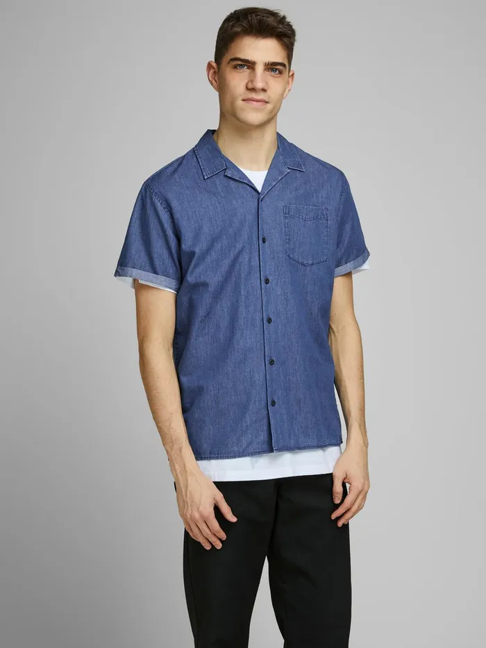 Shirts JACK and JONES Mens DENIM SHORT SLEEVED SHIRT Blue Medium Blue Denim Gift Ideas Shirts JACK and JONES Mens DENIM SHORT SLEEVED SHIRT Blue Medium Blue Denim Gift Ideas