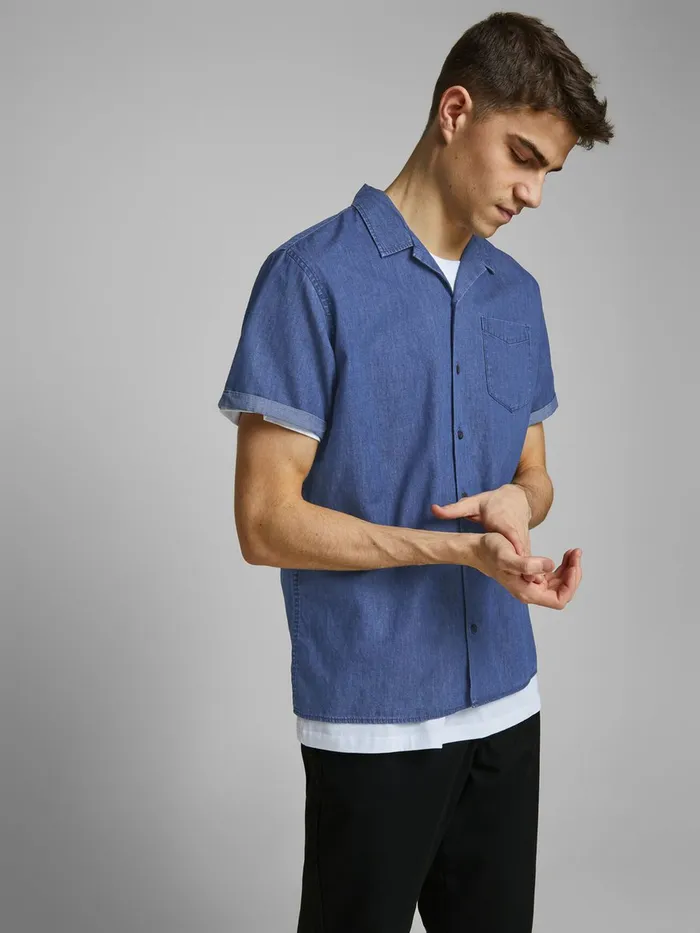 Shirts JACK and JONES Mens DENIM SHORT SLEEVED SHIRT Blue Medium Blue Denim Gift Ideas