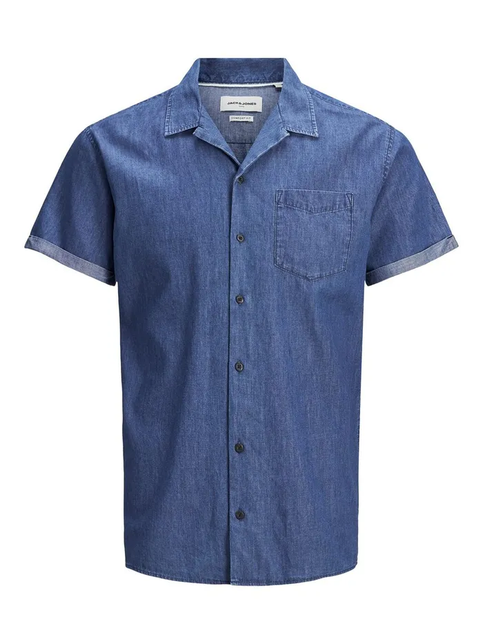 Shirts JACK and JONES Mens DENIM SHORT SLEEVED SHIRT Blue Medium Blue Denim Gift Ideas