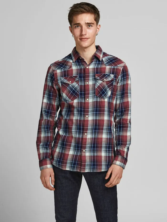 Shirts JACK and JONES Mens PLAID LONGSLEEVED SHIRT Red Tango Red Casaul