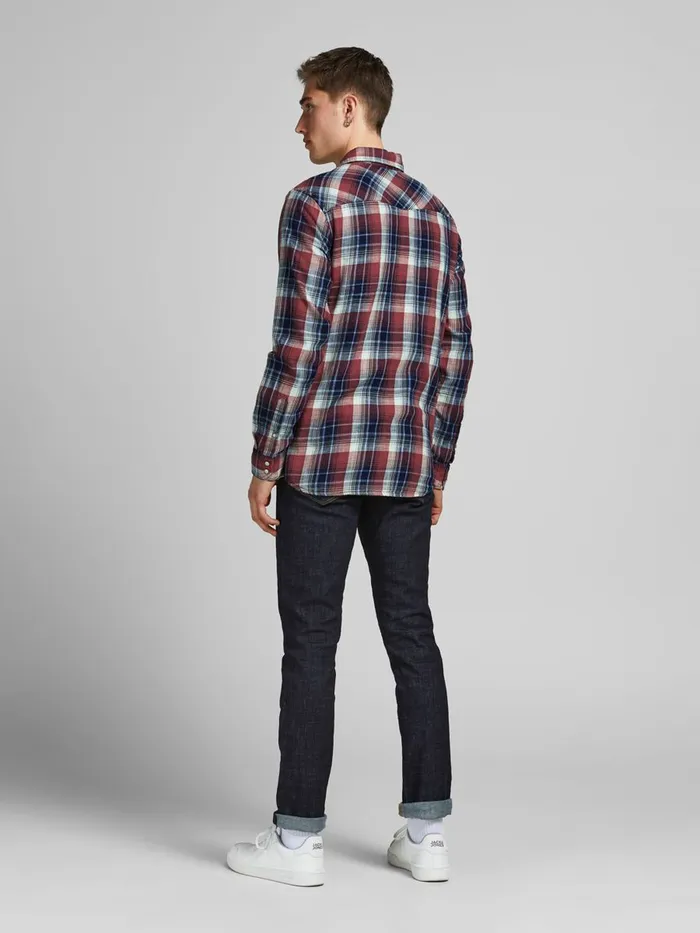 Shirts JACK and JONES Mens PLAID LONGSLEEVED SHIRT Red Tango Red Casaul