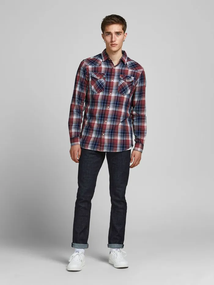 Shirts JACK and JONES Mens PLAID LONGSLEEVED SHIRT Red Tango Red Casaul