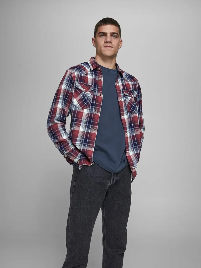 Shirts JACK and JONES Mens PLAID LONGSLEEVED SHIRT Red Tango Red Casaul