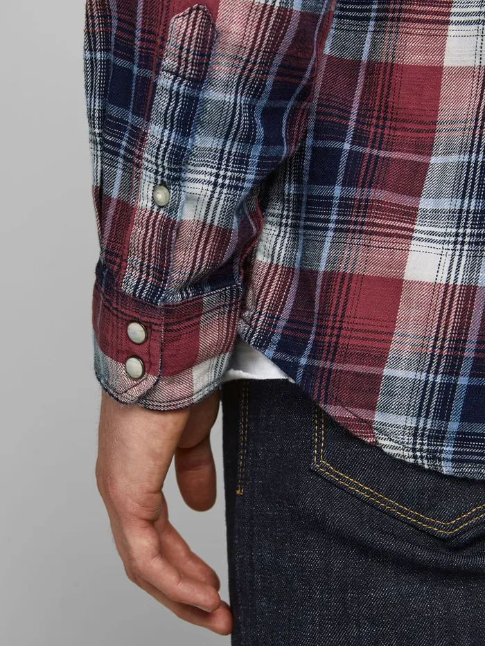 Shirts JACK and JONES Mens PLAID LONGSLEEVED SHIRT Red Tango Red Casaul