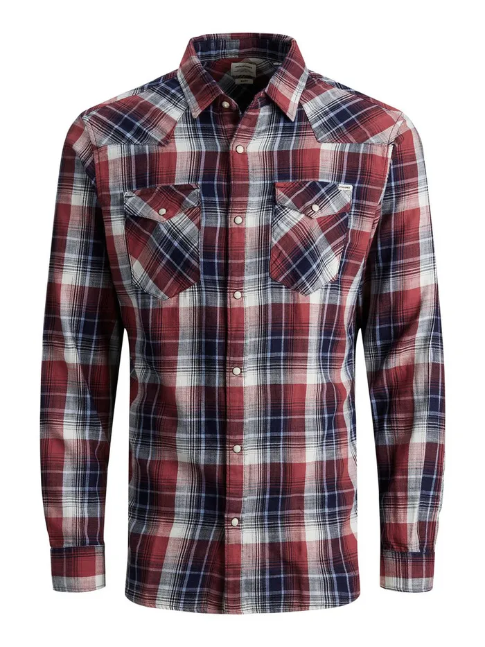 Shirts JACK and JONES Mens PLAID LONGSLEEVED SHIRT Red Tango Red Casaul