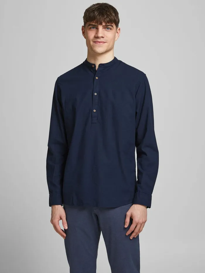 Shirts JACK and JONES Mens POPLIN LINEN TUNIC SHIRT Blue Navy Blazer On Sale