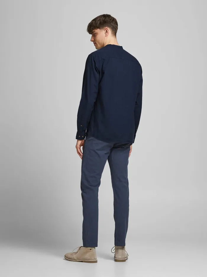 Shirts JACK and JONES Mens POPLIN LINEN TUNIC SHIRT Blue Navy Blazer On Sale