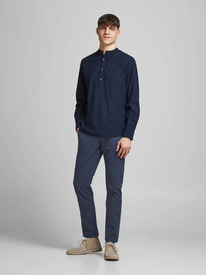Shirts JACK and JONES Mens POPLIN LINEN TUNIC SHIRT Blue Navy Blazer On Sale