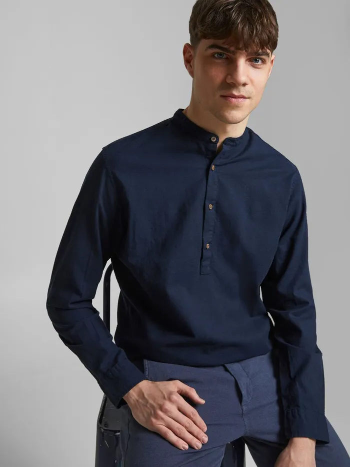 Shirts JACK and JONES Mens POPLIN LINEN TUNIC SHIRT Blue Navy Blazer On Sale