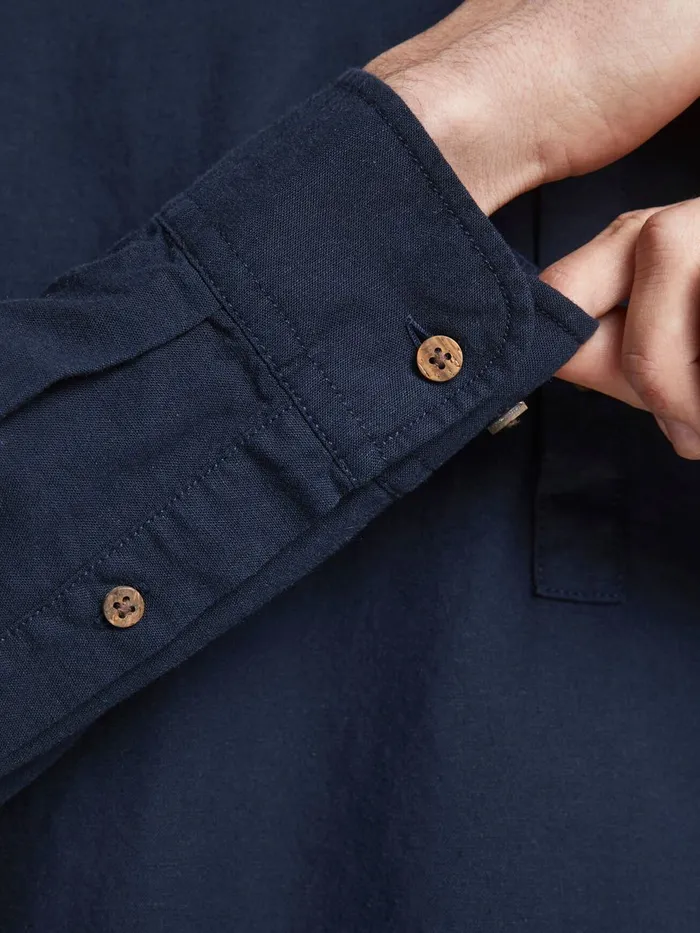 Shirts JACK and JONES Mens POPLIN LINEN TUNIC SHIRT Blue Navy Blazer On Sale