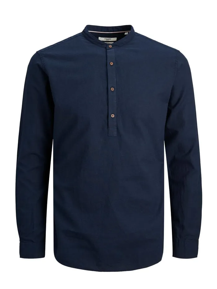 Shirts JACK and JONES Mens POPLIN LINEN TUNIC SHIRT Blue Navy Blazer On Sale