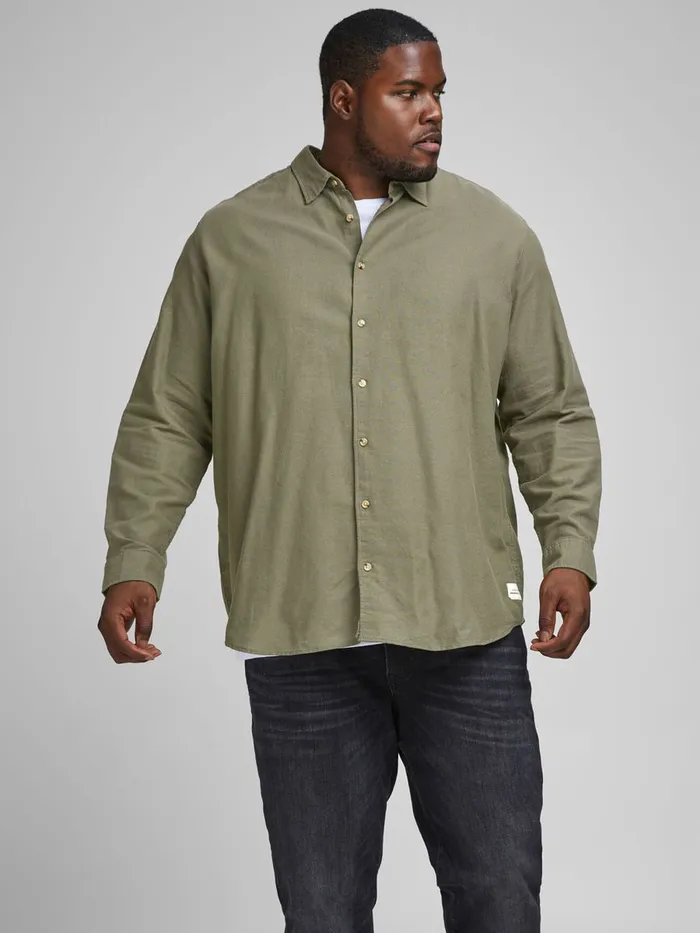 Shirts JACK and JONES Mens POPLIN PLUS SIZE SHIRT Green Dusty Olive Gift for Friend Shirts JACK and JONES Mens POPLIN PLUS SIZE SHIRT Green Dusty Olive Gift for Friend