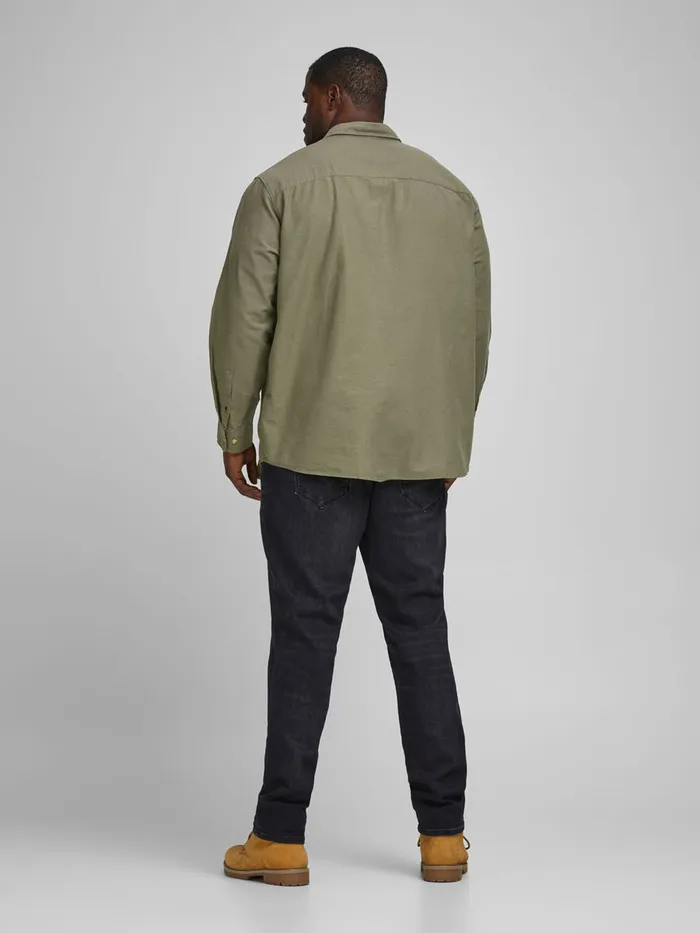 Shirts JACK and JONES Mens POPLIN PLUS SIZE SHIRT Green Dusty Olive Gift for Friend