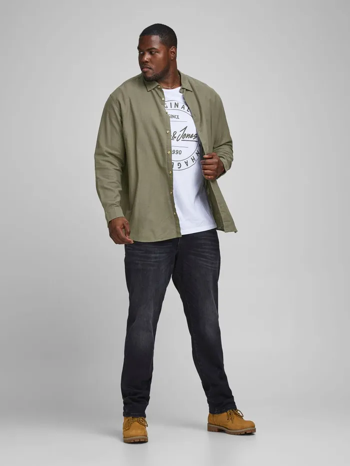 Shirts JACK and JONES Mens POPLIN PLUS SIZE SHIRT Green Dusty Olive Gift for Friend