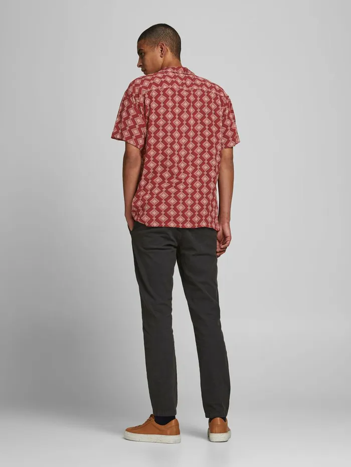 Shirts JACK and JONES Mens RELAXED FIT RESORT SHORT SLEEVED SHIRT Red Brick Red Gift for Friend