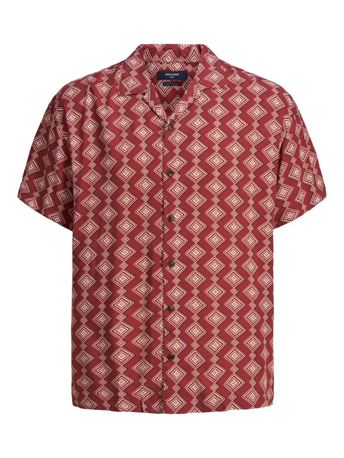 Shirts JACK and JONES Mens RELAXED FIT RESORT SHORT SLEEVED SHIRT Red Brick Red Gift for Friend