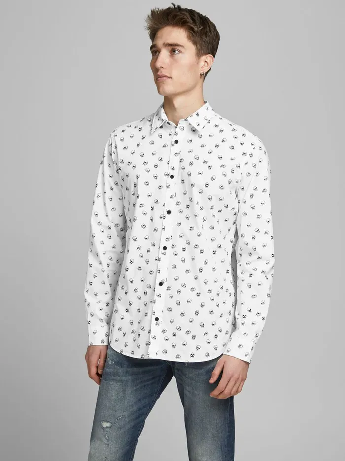 Shirts JACK and JONES Mens SKULL PRINTED SHIRT White Cloud Dancer Cheap On Sale Shirts JACK and JONES Mens SKULL PRINTED SHIRT White Cloud Dancer Cheap On Sale