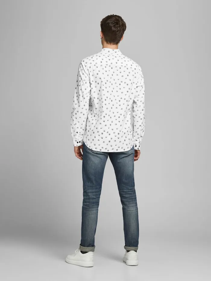 Shirts JACK and JONES Mens SKULL PRINTED SHIRT White Cloud Dancer Cheap On Sale