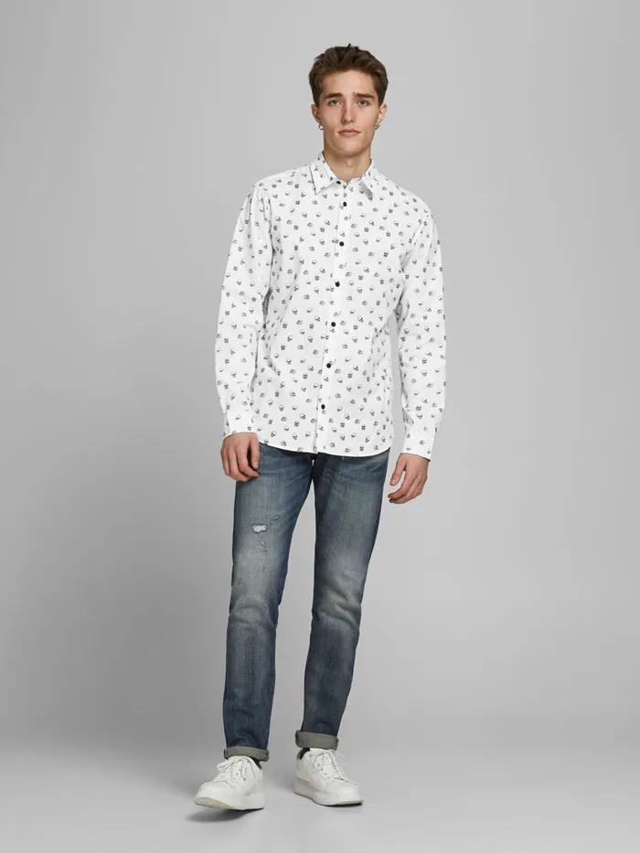 Shirts JACK and JONES Mens SKULL PRINTED SHIRT White Cloud Dancer Cheap On Sale