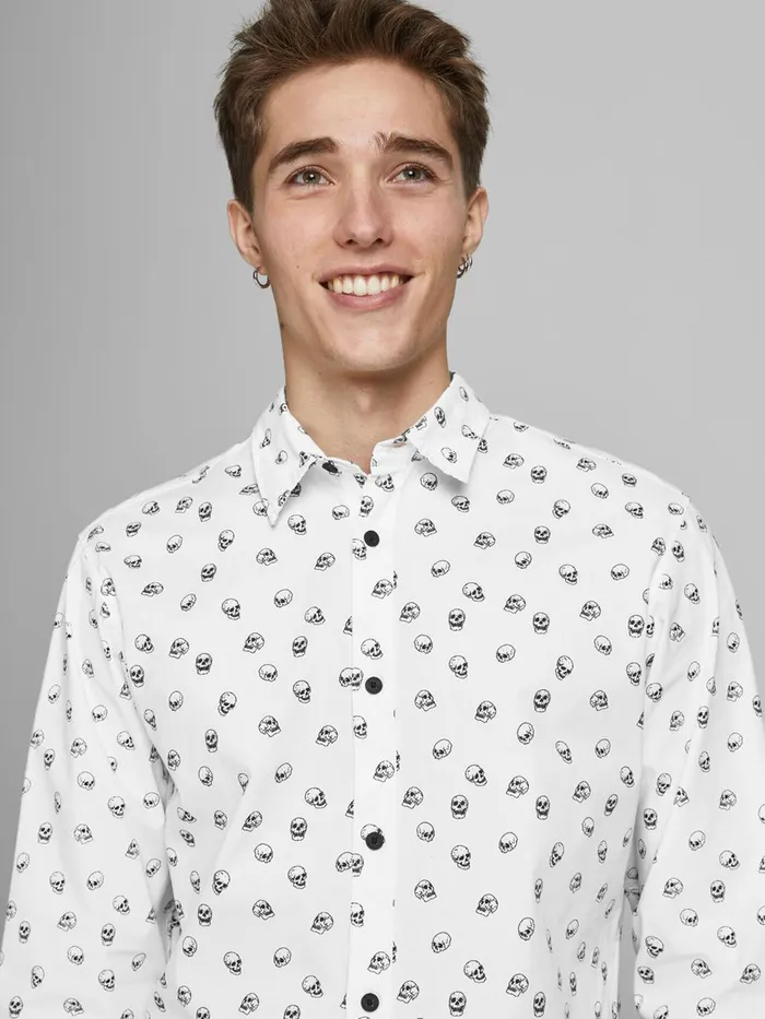 Shirts JACK and JONES Mens SKULL PRINTED SHIRT White Cloud Dancer Cheap On Sale