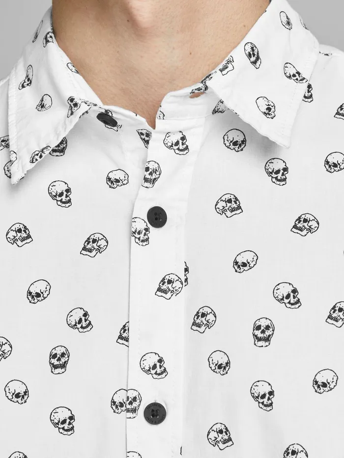 Shirts JACK and JONES Mens SKULL PRINTED SHIRT White Cloud Dancer Cheap On Sale