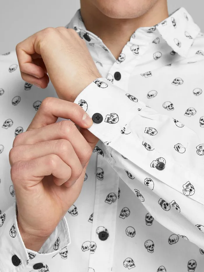 Shirts JACK and JONES Mens SKULL PRINTED SHIRT White Cloud Dancer Cheap On Sale