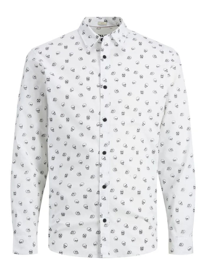 Shirts JACK and JONES Mens SKULL PRINTED SHIRT White Cloud Dancer Cheap On Sale