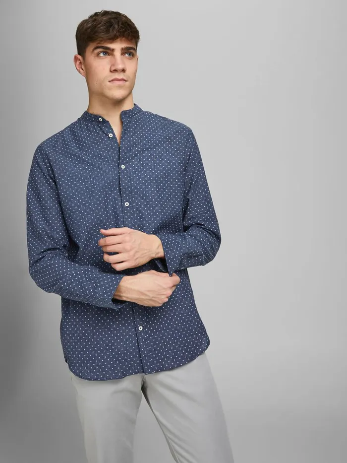 Shirts JACK and JONES Mens SLIM FIT ALLOVER PRINT POPLIN SHIRT Blue Navy Blazer Gift 4 You
