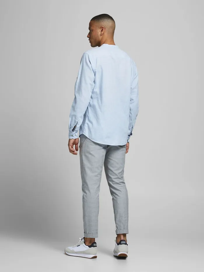 Shirts JACK and JONES Mens SLIM FIT POPLIN LINEN SHIRT Blue Infinity Gift for Friend