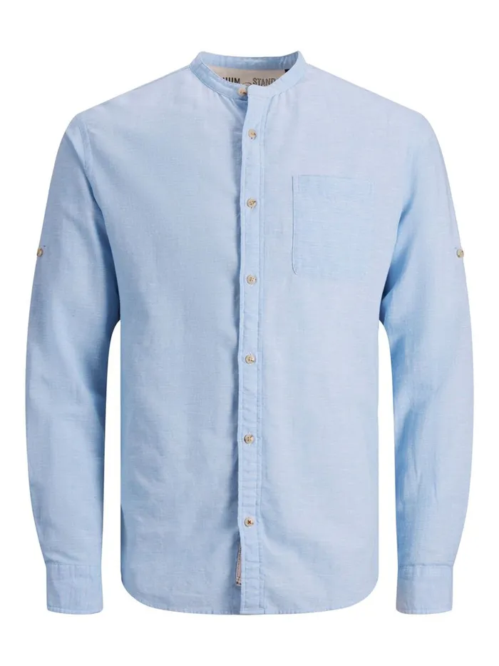 Shirts JACK and JONES Mens SLIM FIT POPLIN LINEN SHIRT Blue Infinity Gift for Friend