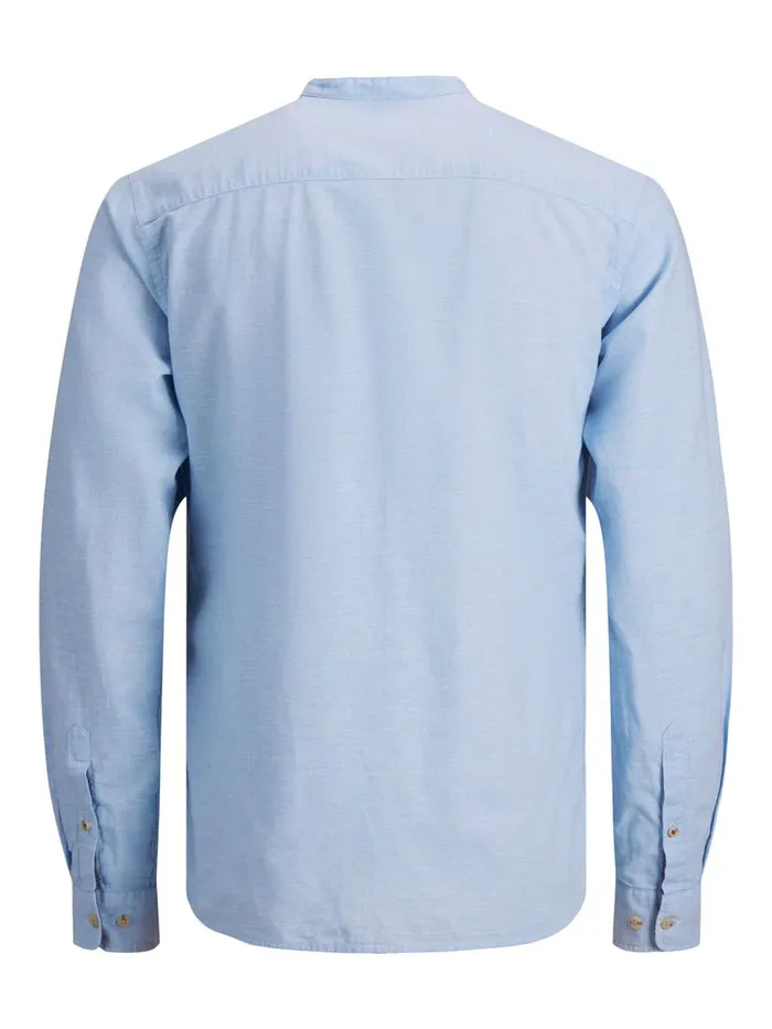Shirts JACK and JONES Mens SLIM FIT POPLIN LINEN SHIRT Blue Infinity Gift for Friend
