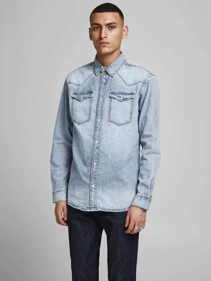 Shirts JACK and JONES Mens SLIM FIT WESTERN STYLE DENIM SHIRT Blue Blue Denim Cheap On Sale Shirts JACK and JONES Mens SLIM FIT WESTERN STYLE DENIM SHIRT Blue Blue Denim Cheap On Sale