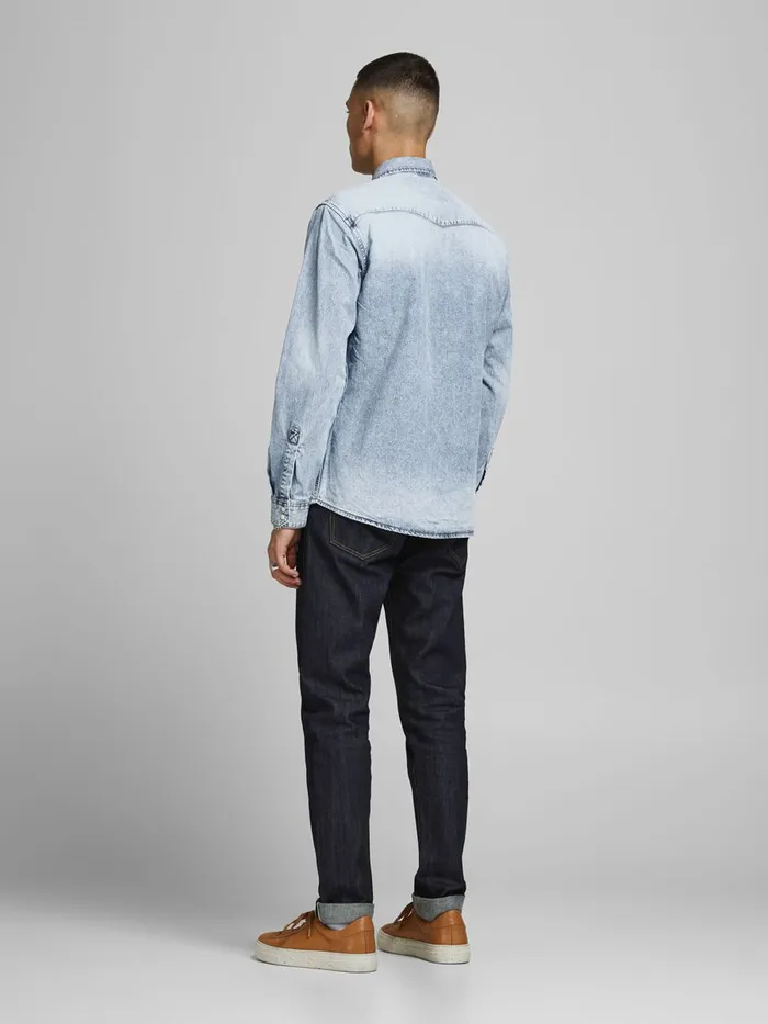 Shirts JACK and JONES Mens SLIM FIT WESTERN STYLE DENIM SHIRT Blue Blue Denim Cheap On Sale