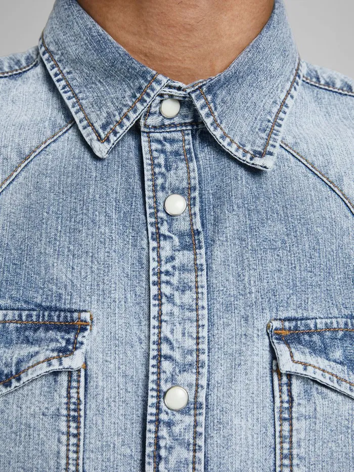 Shirts JACK and JONES Mens SLIM FIT WESTERN STYLE DENIM SHIRT Blue Blue Denim Cheap On Sale