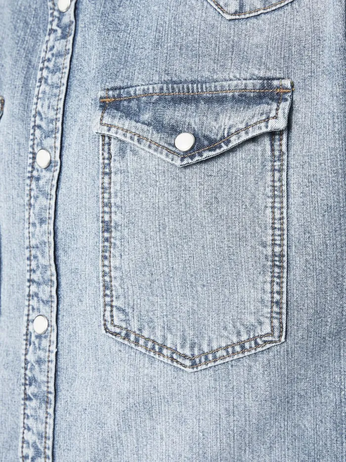 Shirts JACK and JONES Mens SLIM FIT WESTERN STYLE DENIM SHIRT Blue Blue Denim Cheap On Sale