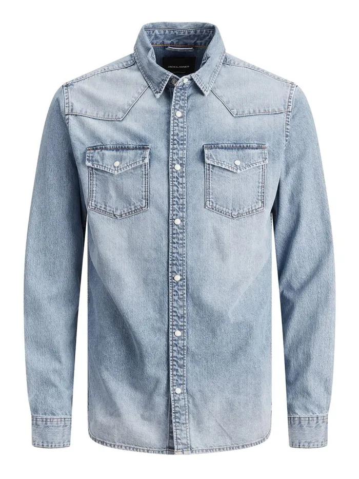 Shirts JACK and JONES Mens SLIM FIT WESTERN STYLE DENIM SHIRT Blue Blue Denim Cheap On Sale